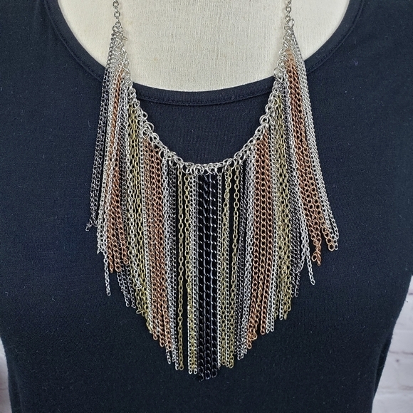 Multi Chain Fringe Rocker Boho Rockabilly Necklace - Picture 2 of 8